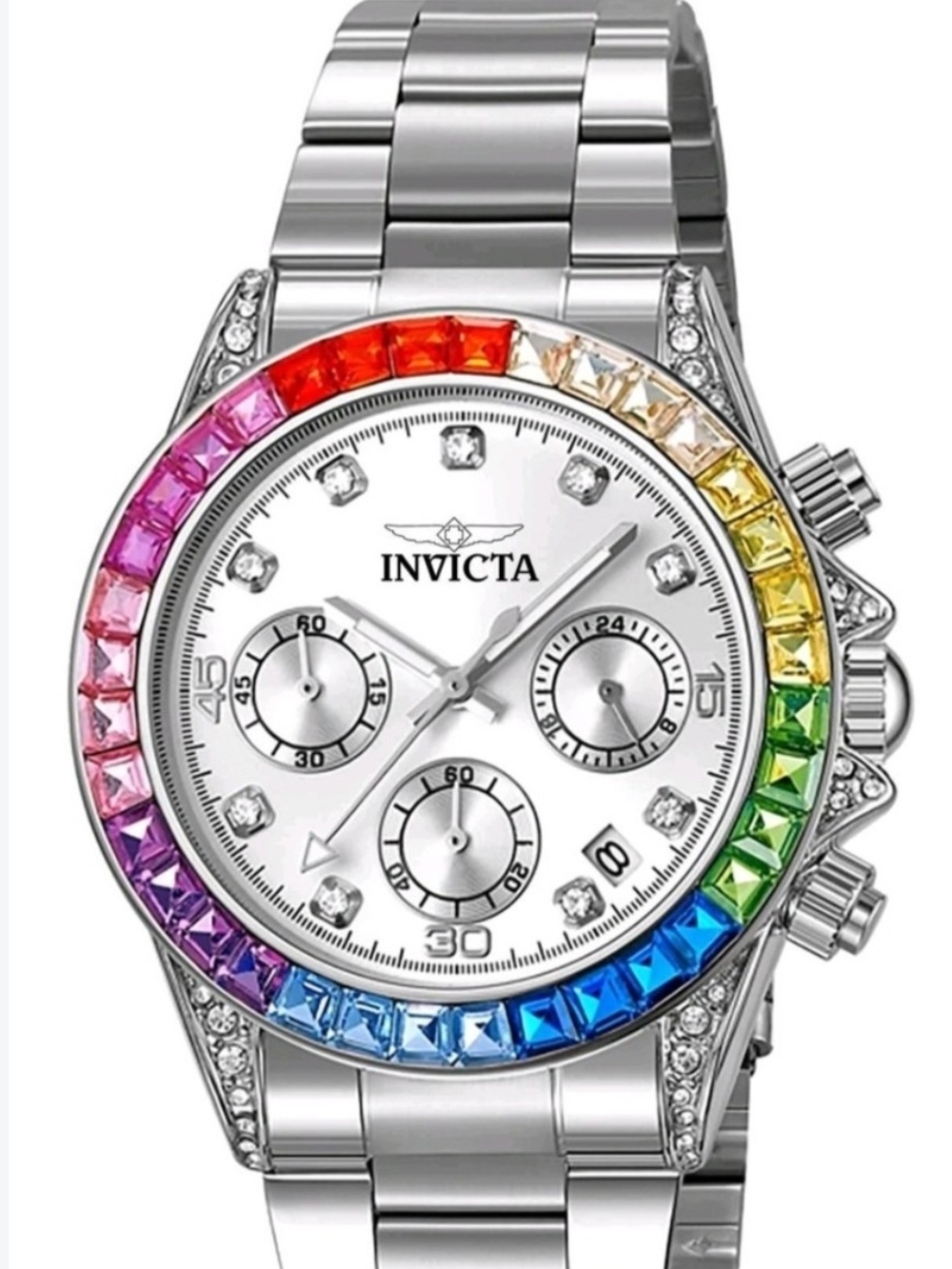 Invicta Women’s Rainbow Crystal Bezel Stainless Steel Watch - Silver